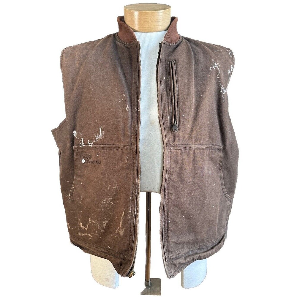 Vintage Distressed Cabela’s RoughNeck Canvas Insulated Quilted Line Brown Vest